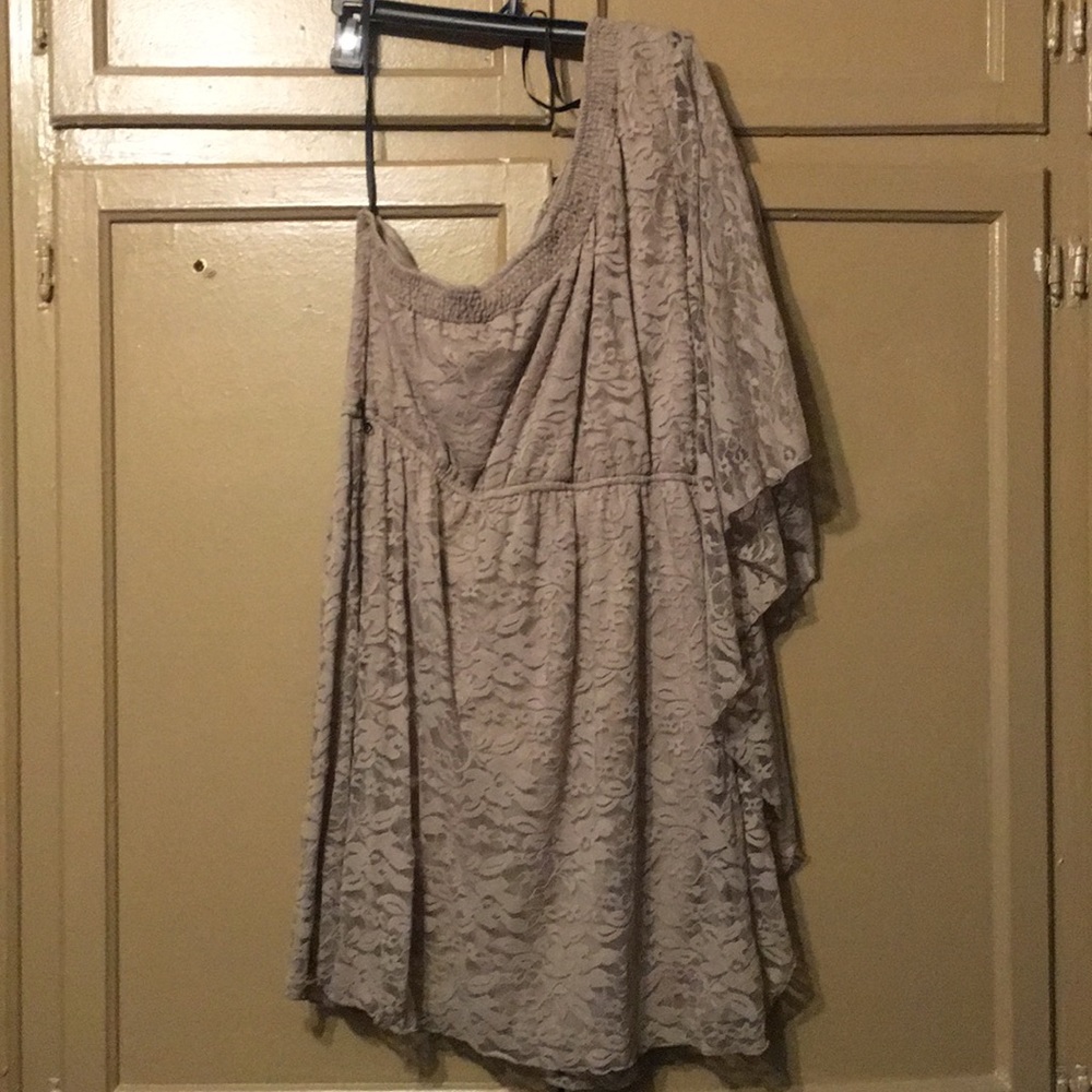 Off the shoulder tan lace dress